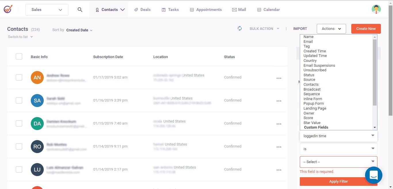 CRM-Funktionen von EngageBay in einem Dashboard