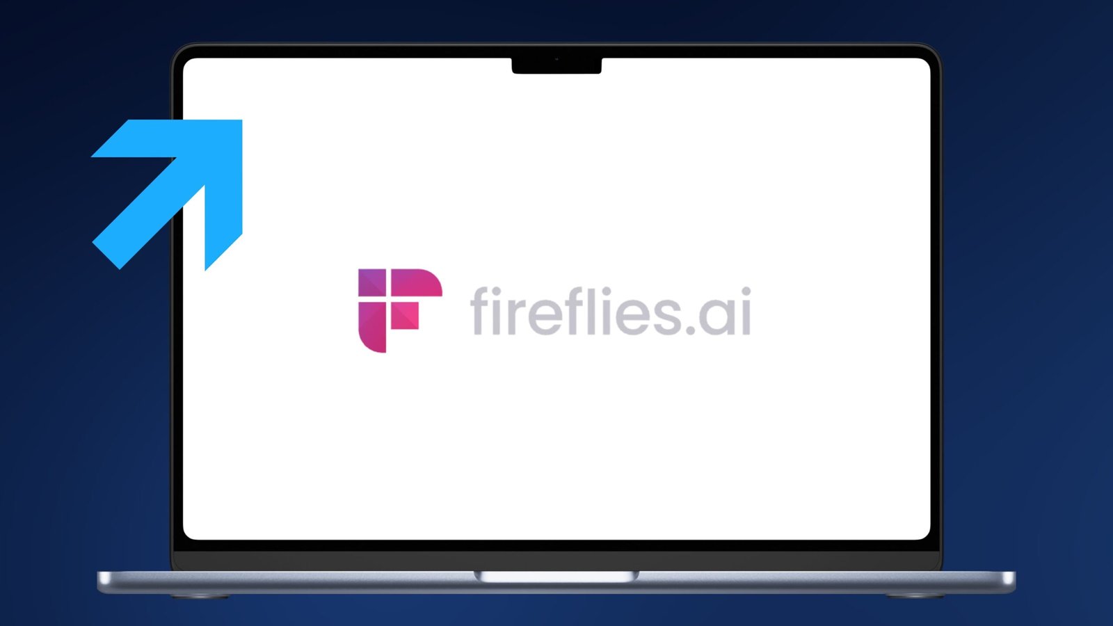 Logo von Fireflies.ai auf blauem Hintergrund mit Screenshot
